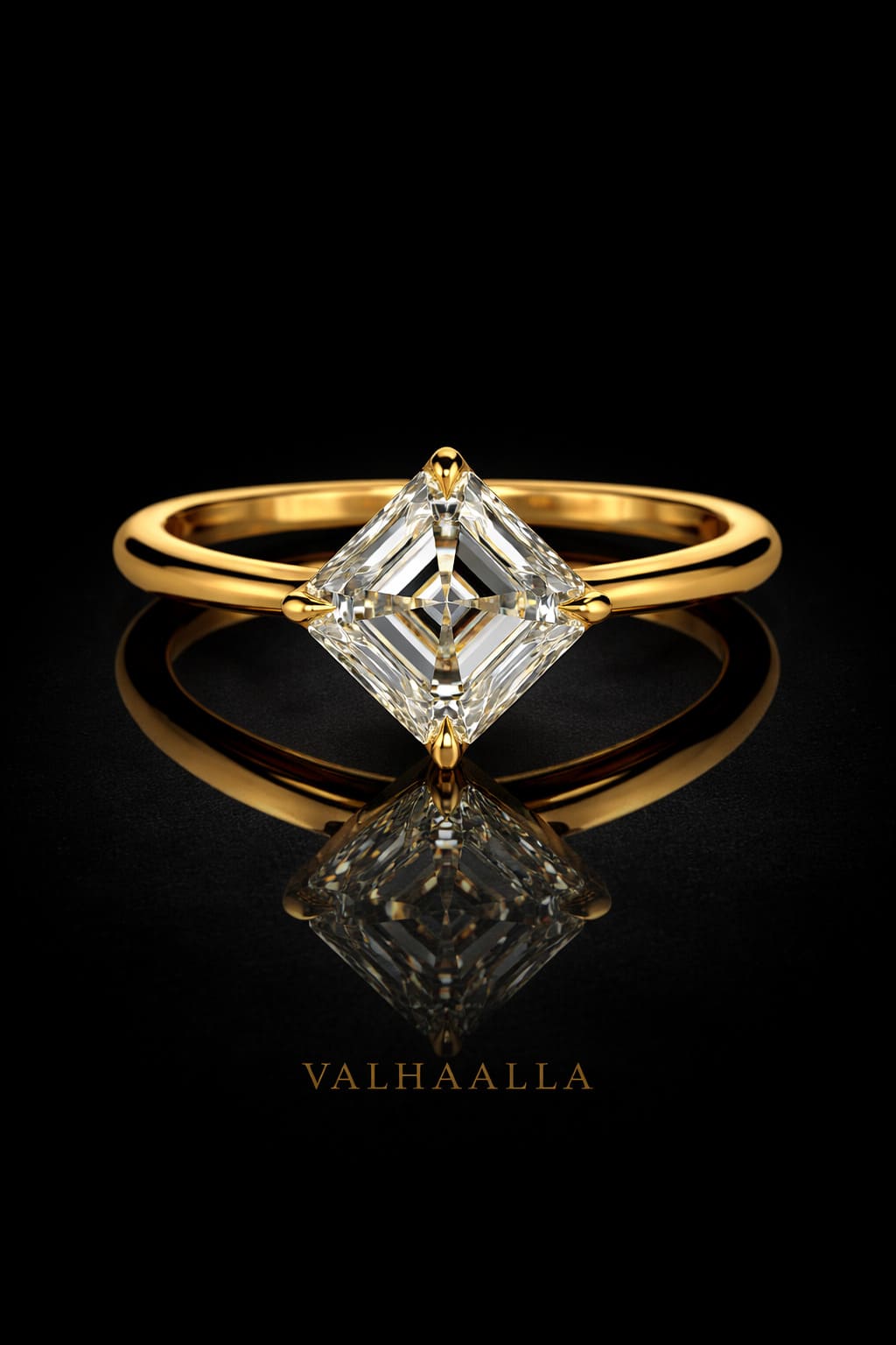 2.9 CT Asscher Cut Diamond Engagement Ring in Solid Gold Solitaire