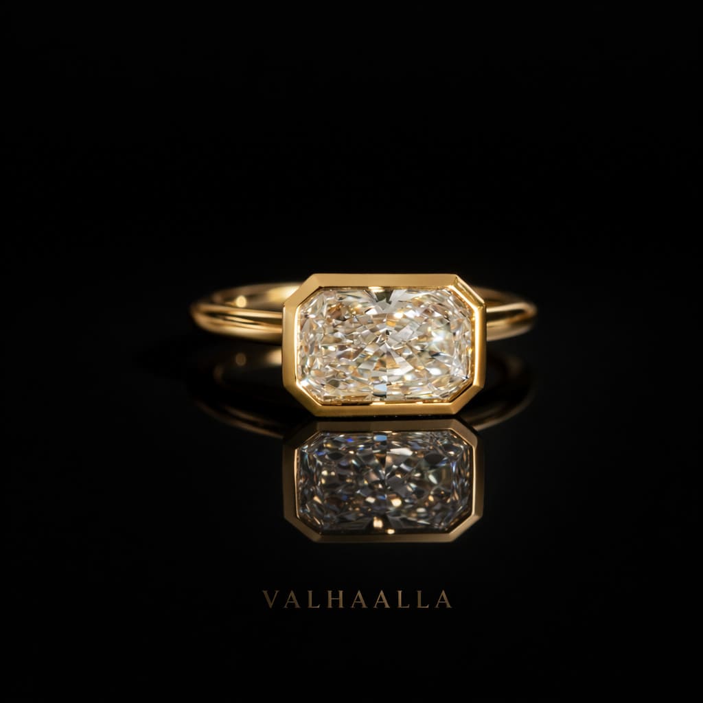 3 CT Radiant Cut Diamond Engagement Ring East West Bezel Solid Gold
