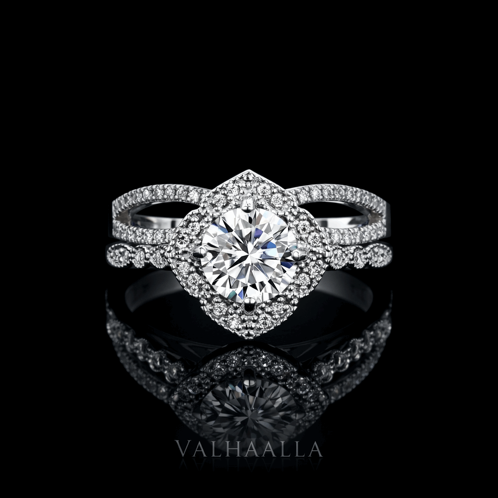 Elegant 3Ct Halo Moissanite Engagement Ring Set 14K White Gold for Her