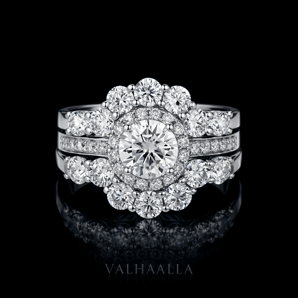 3.50 Ct Round Cut White Moissanite Trio Set Engagement Ring Solid 14K White Gold