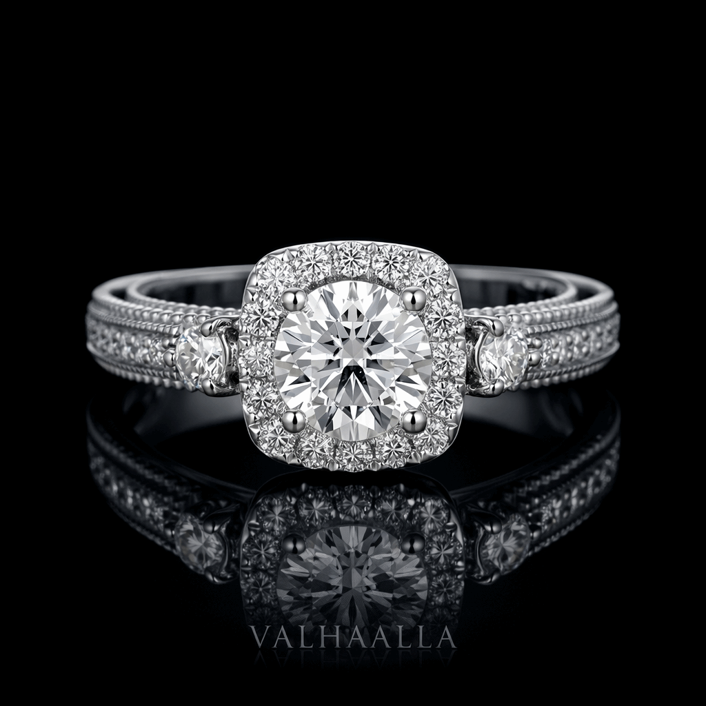 Round Cut 2.50 Carat Moissanite Halo Engagement Ring Solid 14K White Gold