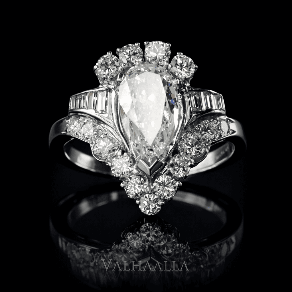 3.25Ct Pear Cut VVS1 Moissanite Designer Engagement Ring Gold