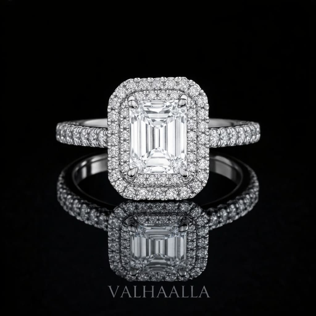 3Ct Emerald Cut Moissanite Double Halo Engagement Ring Solid 14K White/Yellow/Rose Gold Bridal Wedding Ring for Her
