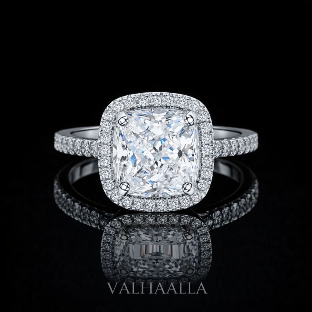 2.50Ct Cushion Cut Moissanite Halo Engagement Ring Solid 14K Gold