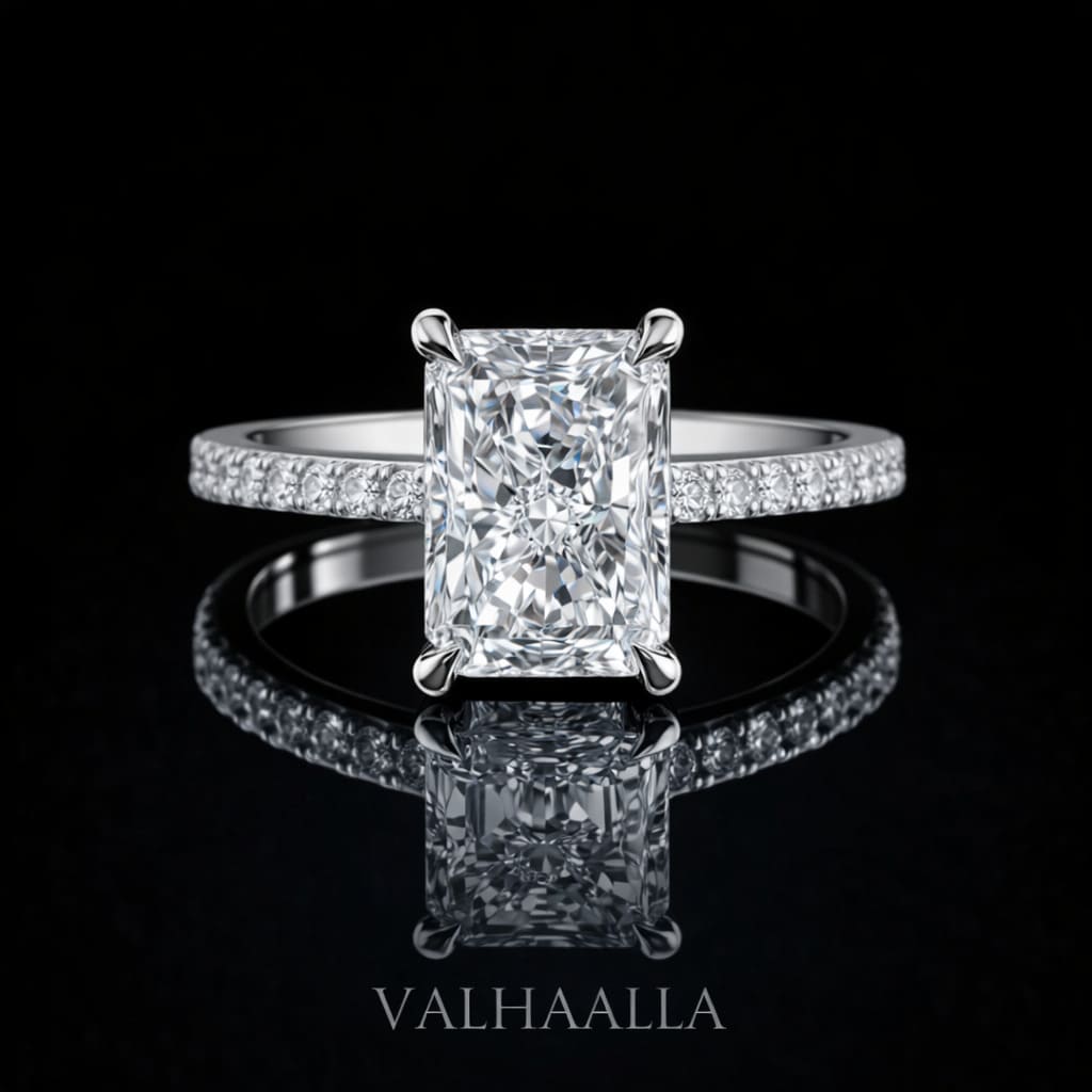 2.50Ct Radiant Cut Moissanite Hidden Halo Engagement Ring Solid 14K Gold