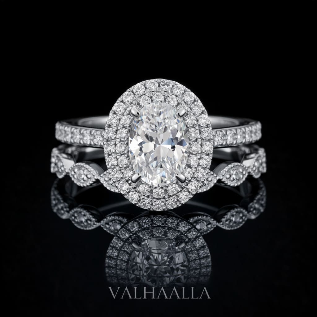 4Ct Oval Moissanite Engagement Ring Set Solid Gold Bridal Ring Set