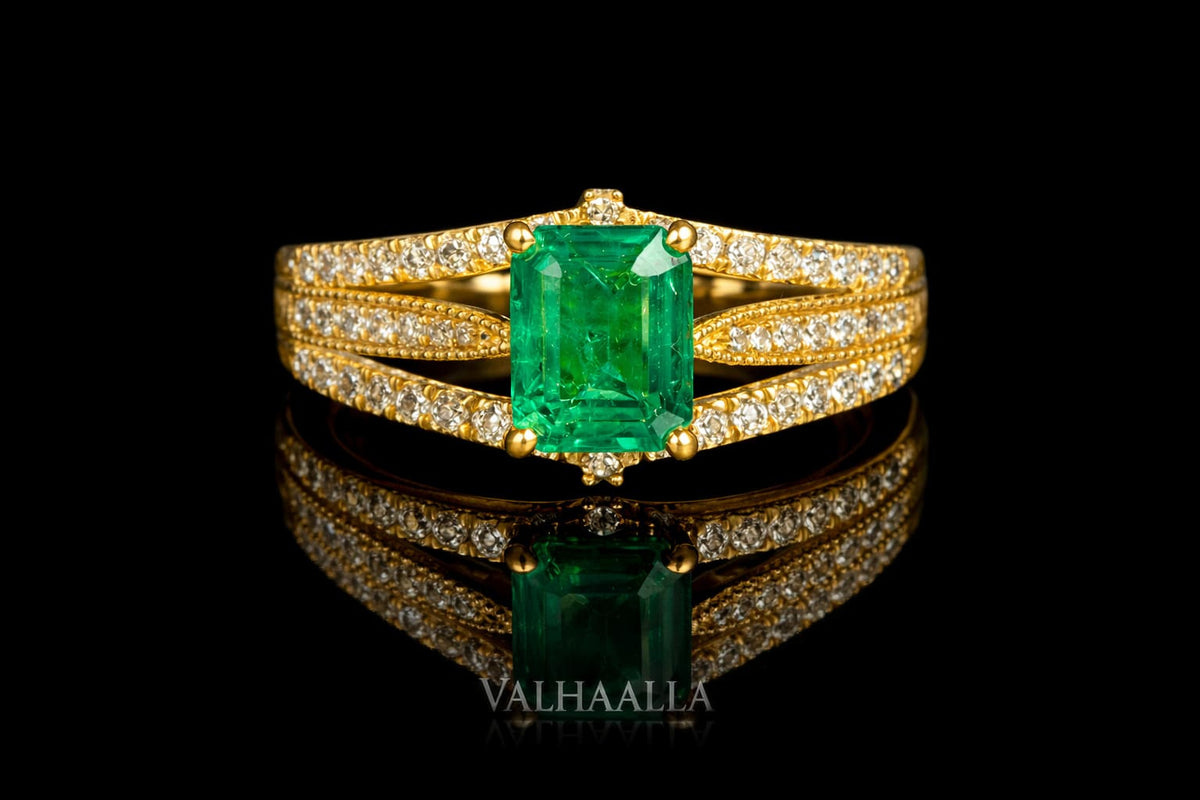 2.00Ct Cut Green Emerald Moissanite Engagement Ring Gold