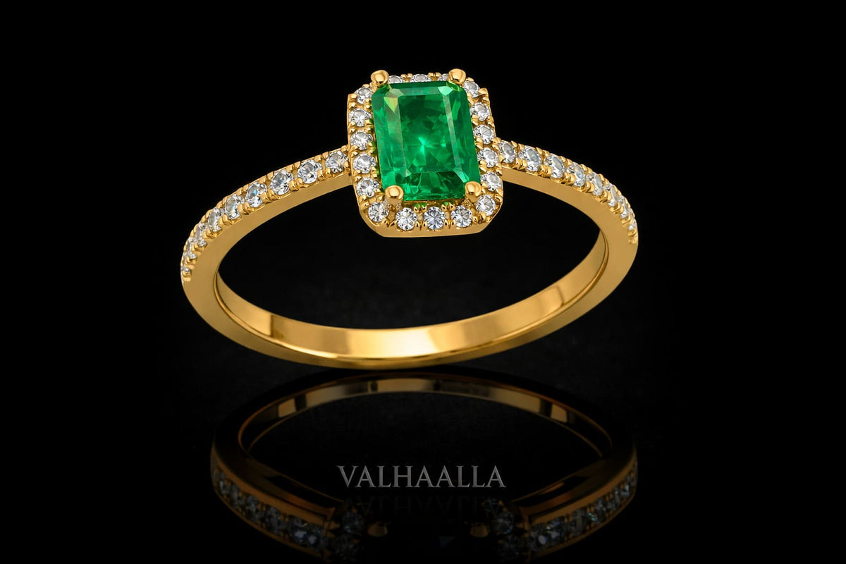 1.86Ct Emerald Cut Moissanite Solitaire Ring with Accents In  Gold