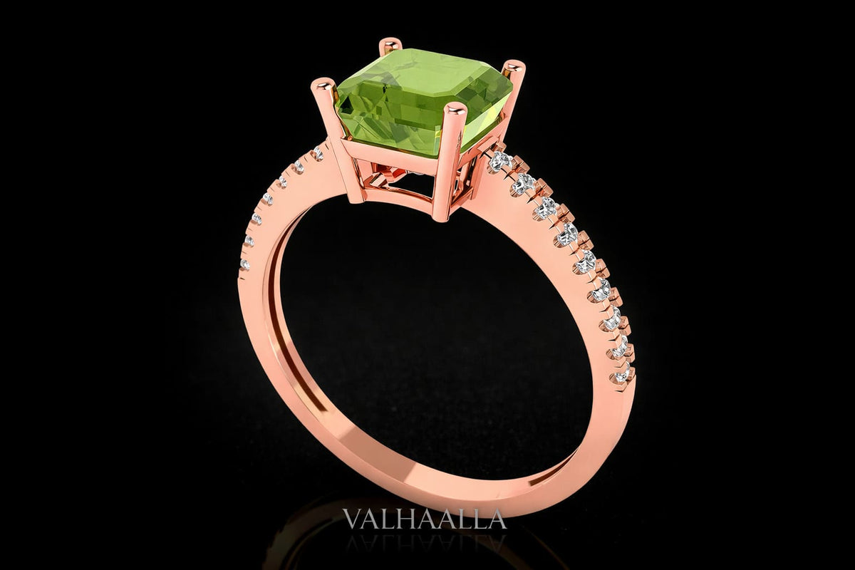 2.7CTW Peridot Solitaire Ring with Moissanite Accents In Gold