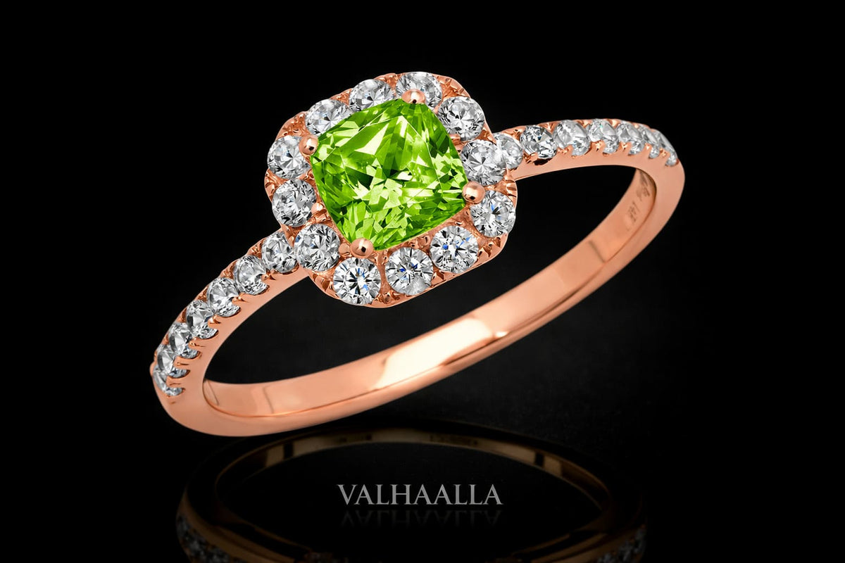 0.89CTTW Peridot Halo Moissanite Engagement Ring Gold