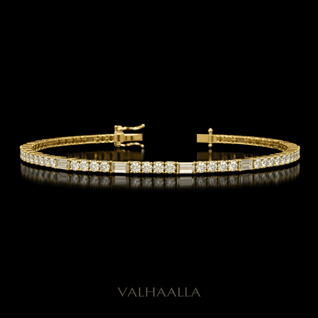 6.5CT Elegant Solid Gold Diamond Tennis Bracelet Round Emerald Cut Gift