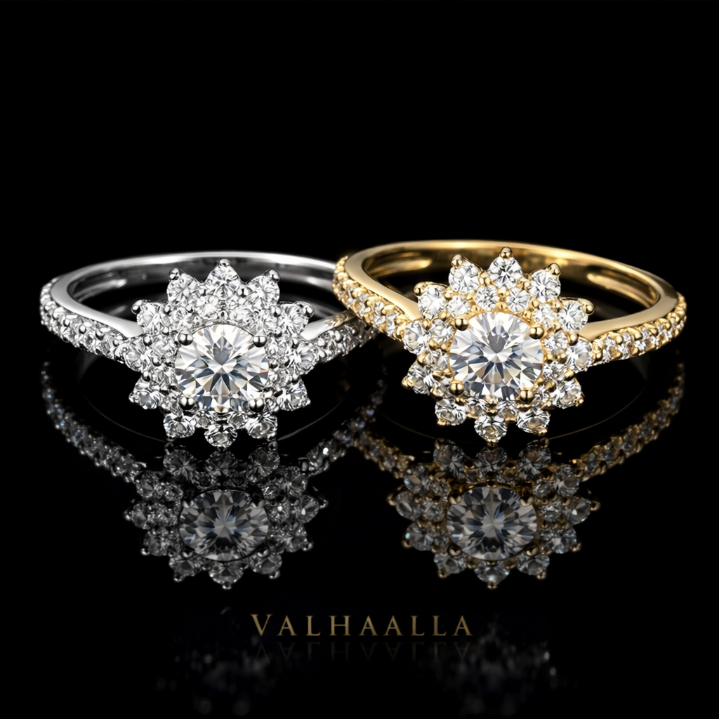 3CT Snowflake Diamond Wedding Halo Bridal Statement Ring In Gold