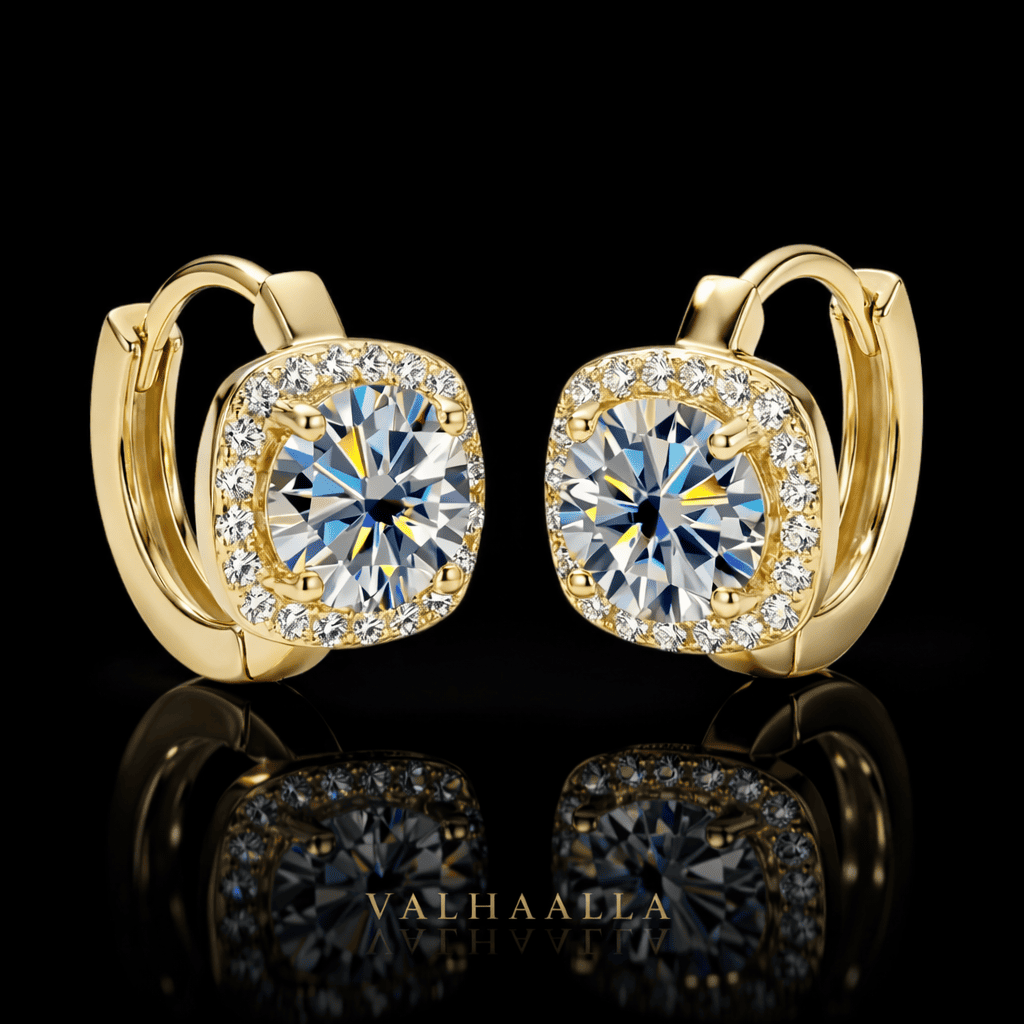 2.00 Ct Hoop Earrings Set  Diamond Halo Huggies Pushbacks In Gold