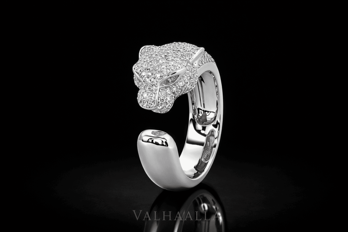 Panther Head 2.50 Ct Pave Diamond Ring Bold Animal Luxury Ring for Men Women