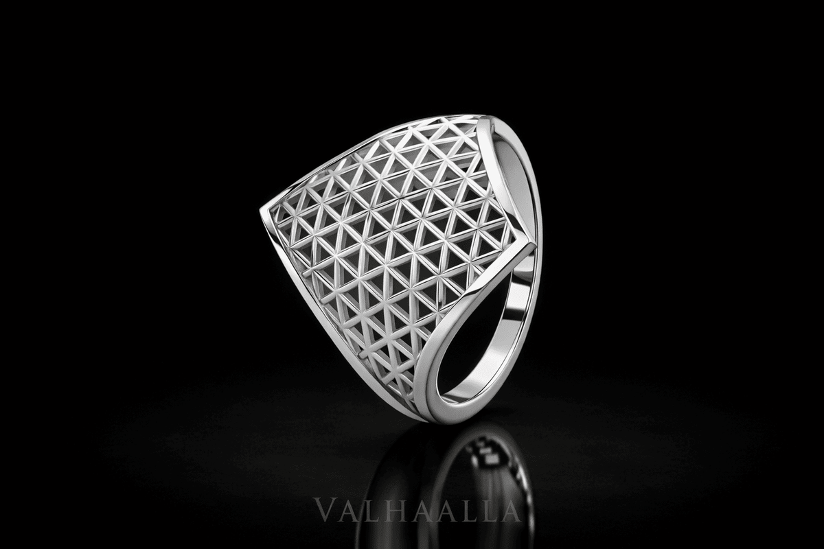 2.00 Ct Geometric Triangle Pattern Ring Gold Wide Band Modern Statement Ring