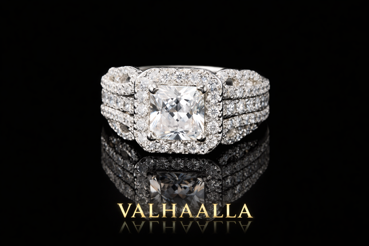 Princess Cut 3CT Diamond Wedding Ring Set With Enhancers