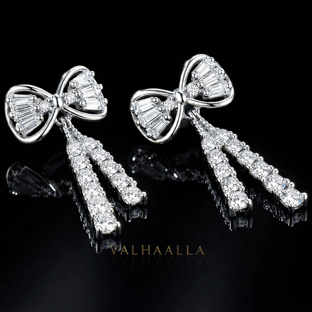 2.00 Ct Bow Knot Diamond Tassel Drop Earrings in Gold Bridal Bridesmaid Gift