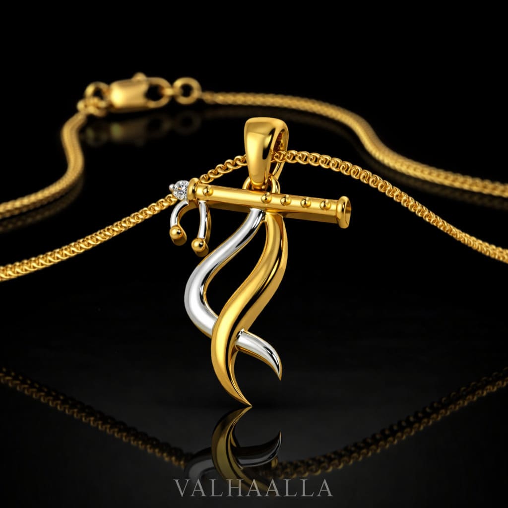 1.00 CT Solid Gold Flute Inspired Pave Moissanite Pendant Necklace