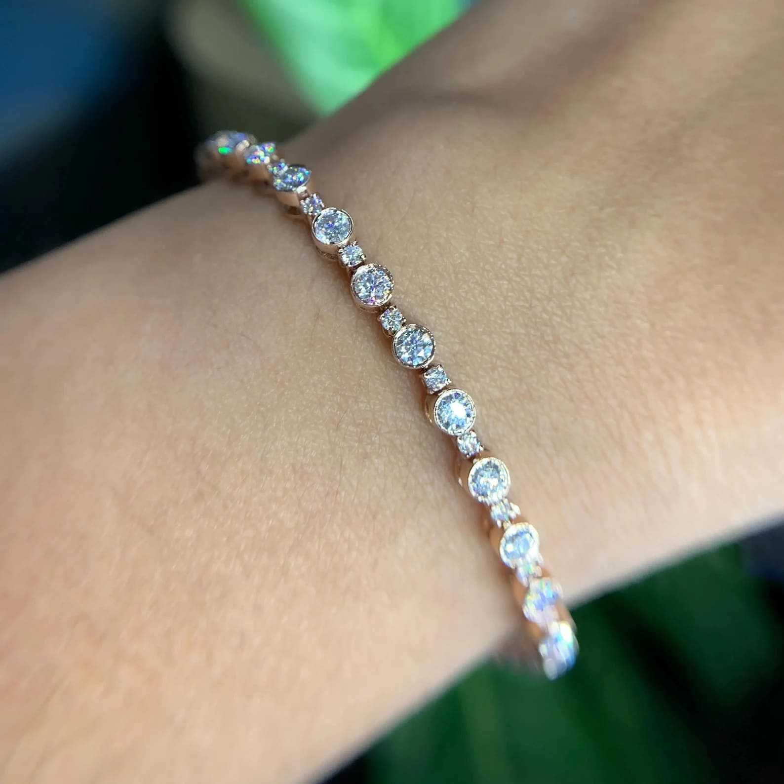 3.00ct Round Cut Diamond Tennis Bracelet Solid Gold Bezel for Women Anniversary, Birthday gift