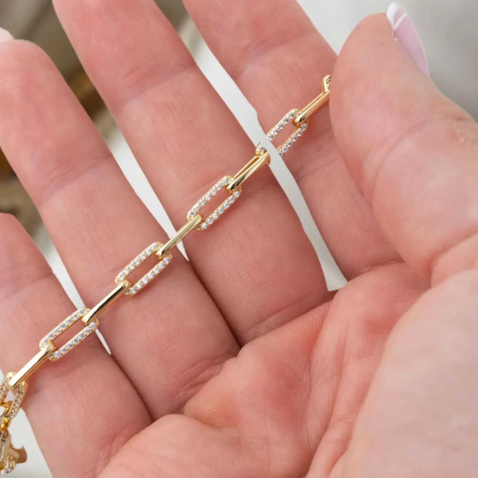 2.4 CT Gold Paperclip Bracelet with Diamond Links Everyday Bracelet for Women and Girls Perfect Everyday Accessory