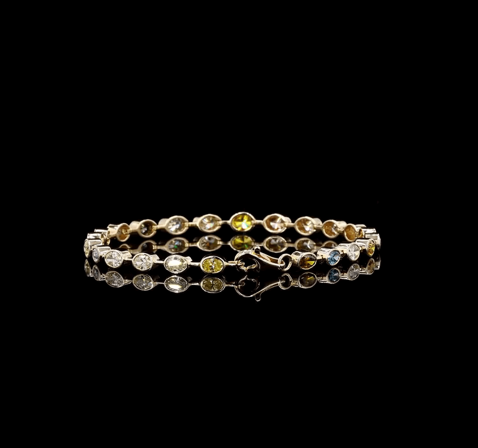4.00 Ct Multicolour Diamond Tennis Bracelet Oval Cut Bezel Setting Solid Gold for Women Anniversary Gift
