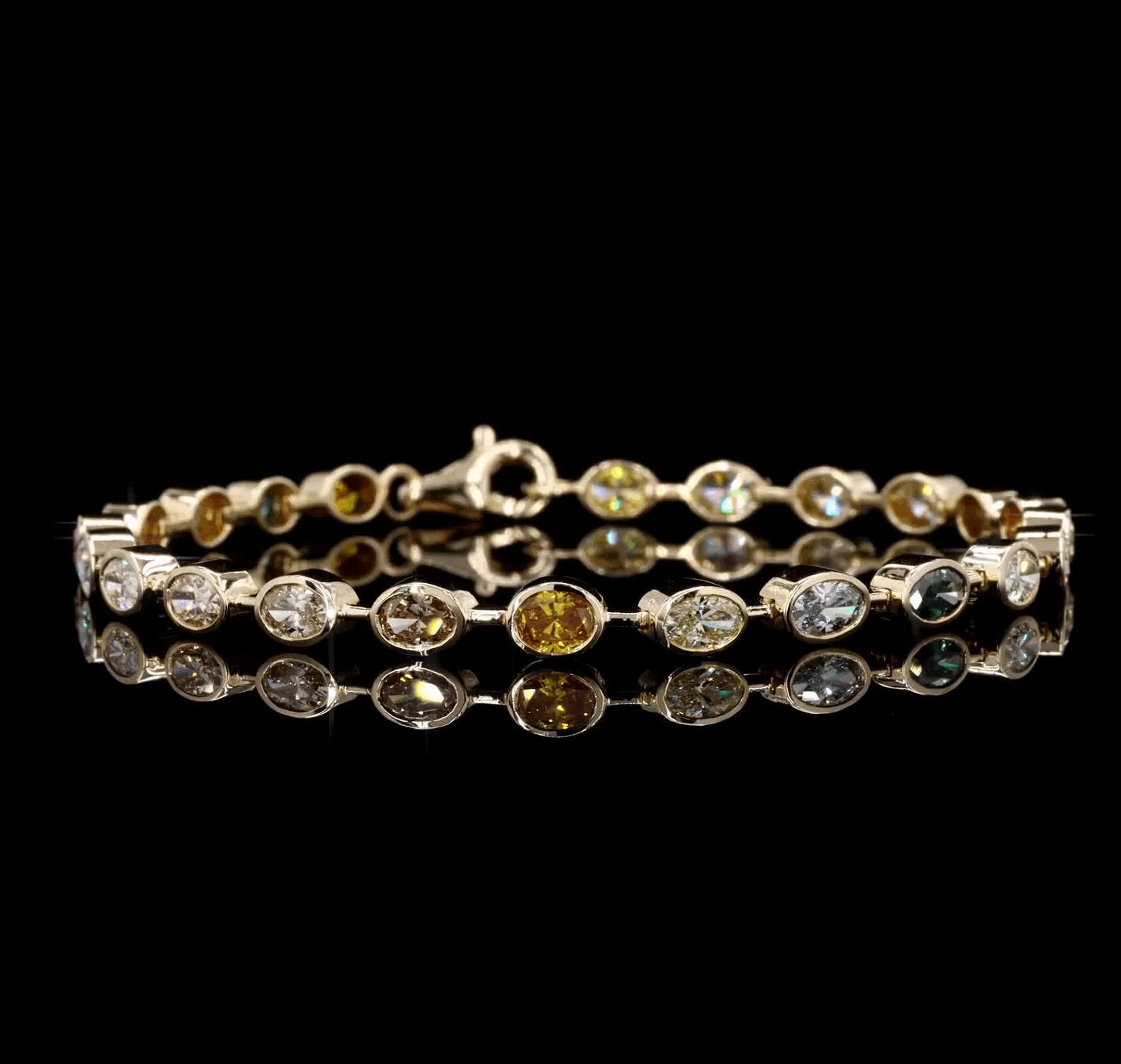 4.00 Ct Multicolour Diamond Tennis Bracelet Oval Cut Bezel Setting Solid Gold for Women Anniversary Gift