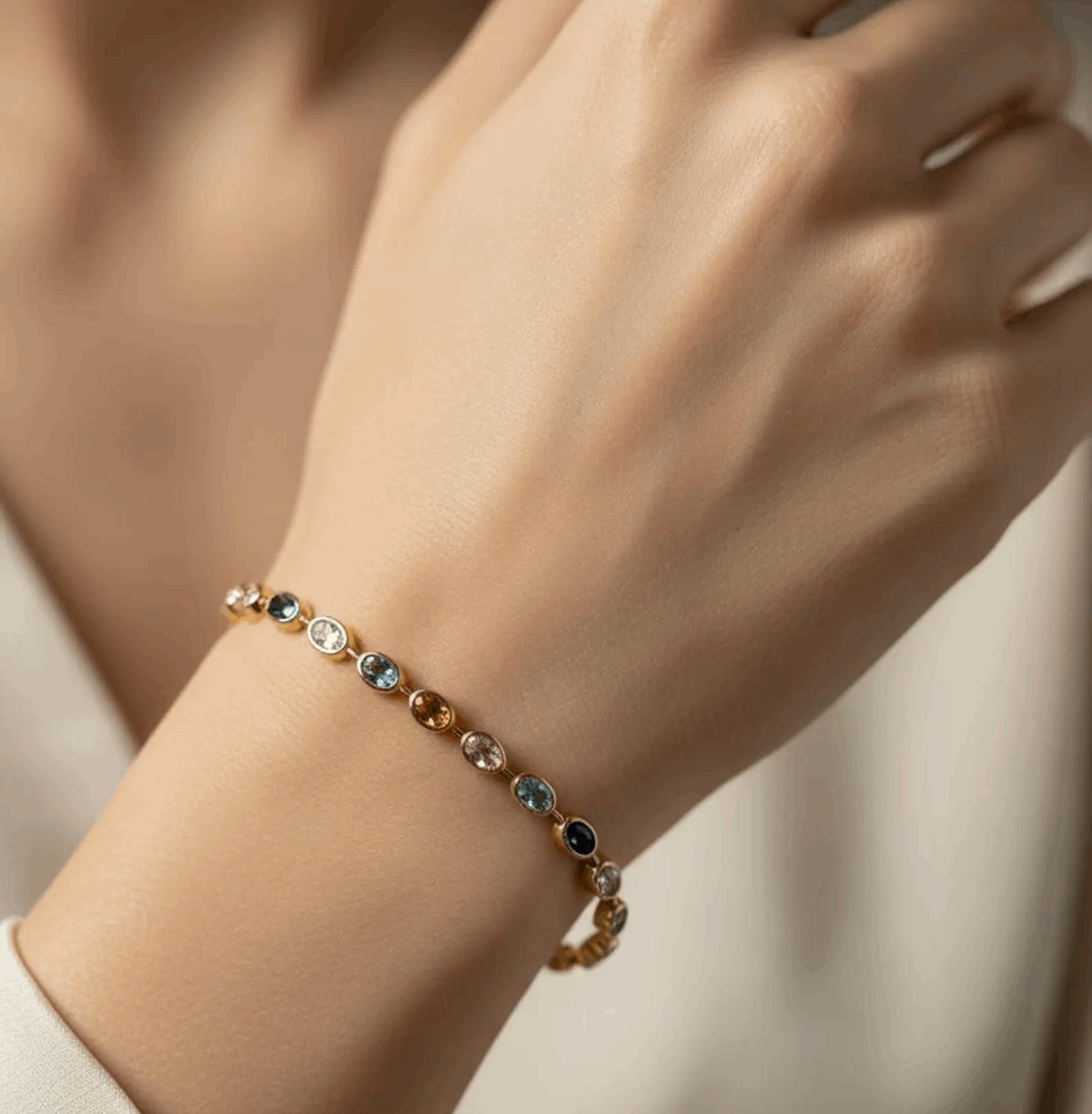 4.00 Ct Multicolour Diamond Tennis Bracelet Oval Cut Bezel Setting Solid Gold for Women Anniversary Gift