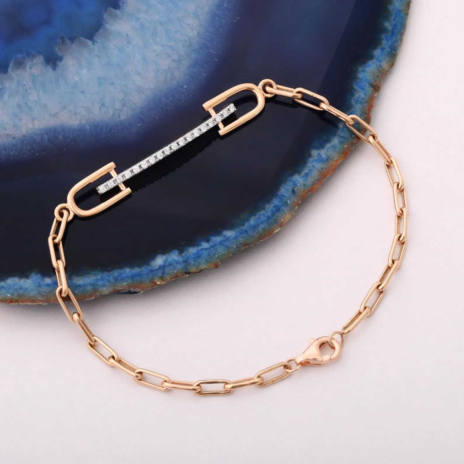 Dainty Solid Gold Diamond Bracelet, Stacking Chain Bracelet, Minimalist Gold Jewelry for Women, Everyday Diamond Bracelet