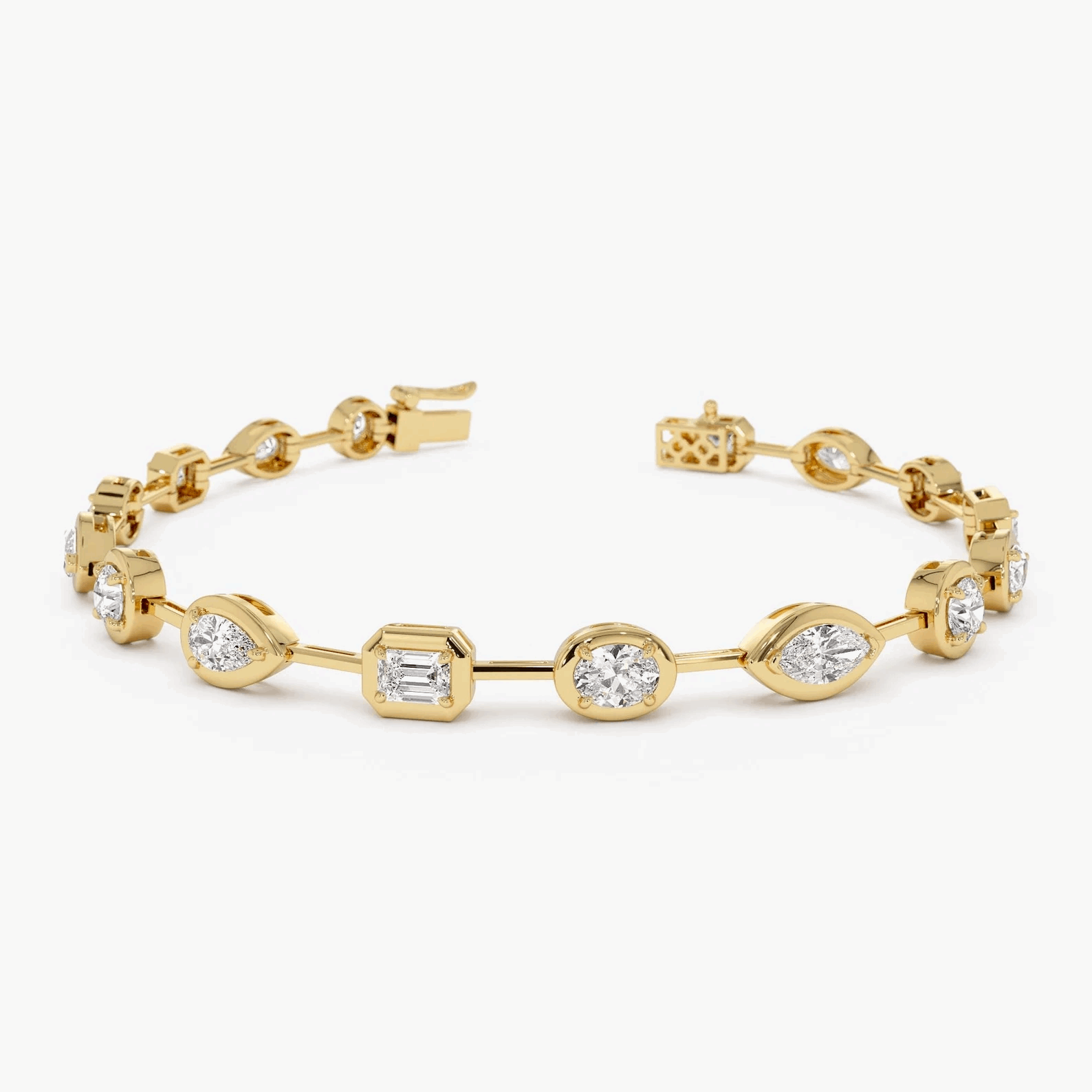 Tennis Bracelet Solid Gold Multi-Shaped Diamond Bracelet, Dainty Solitaire Diamond Bracelet, Layering Diamond Tennis Bracelet