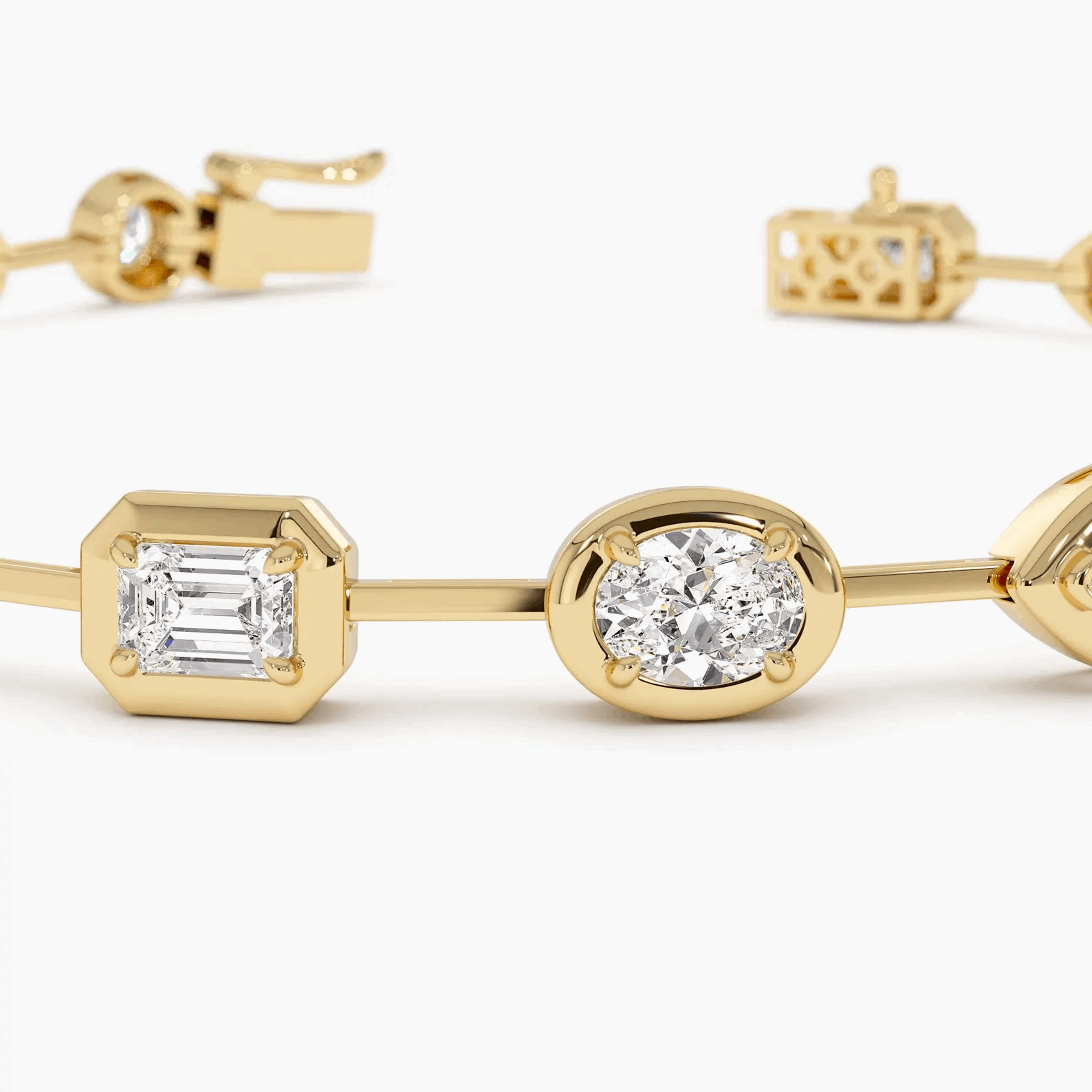 Tennis Bracelet Solid Gold Multi-Shaped Diamond Bracelet, Dainty Solitaire Diamond Bracelet, Layering Diamond Tennis Bracelet