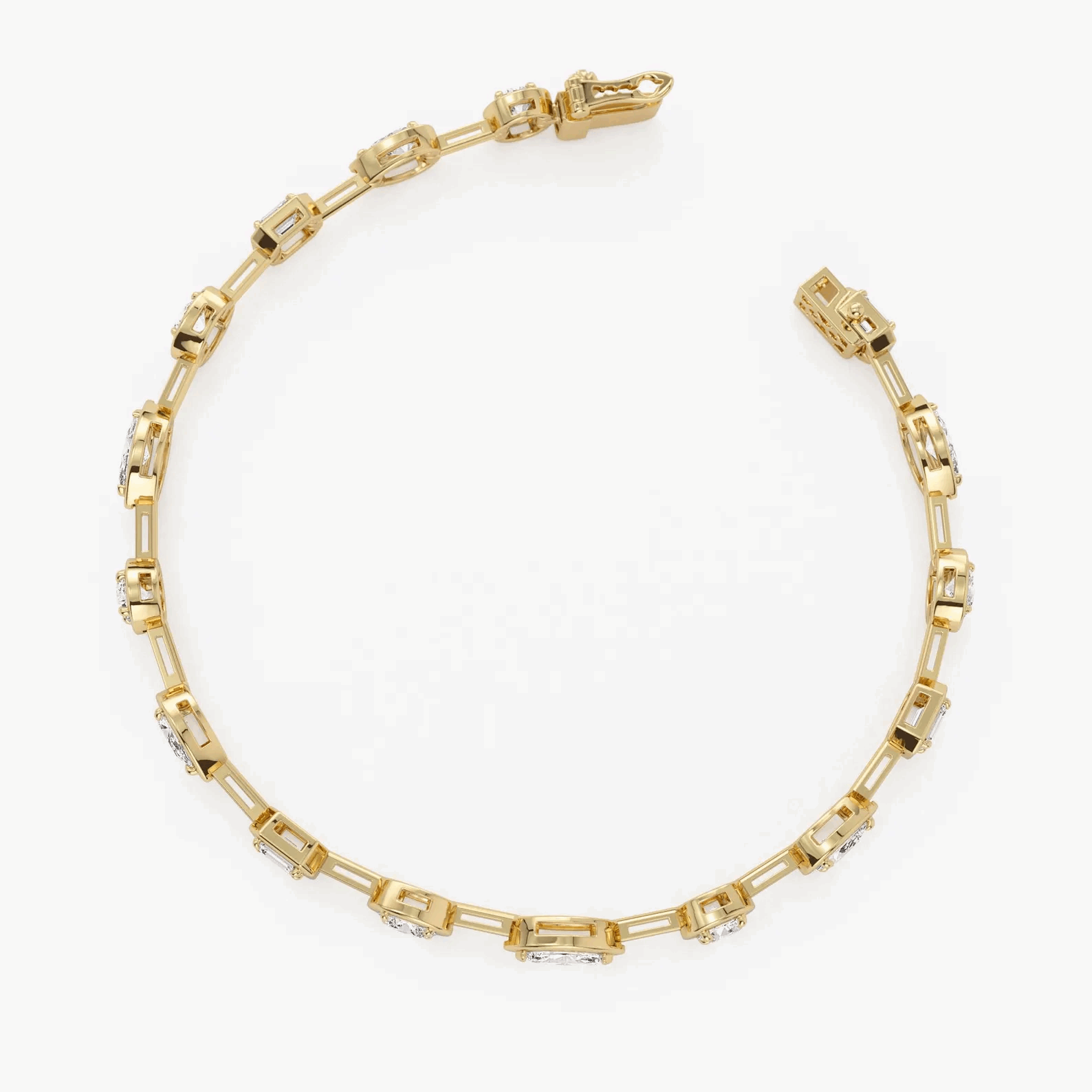 Tennis Bracelet Solid Gold Multi-Shaped Diamond Bracelet, Dainty Solitaire Diamond Bracelet, Layering Diamond Tennis Bracelet