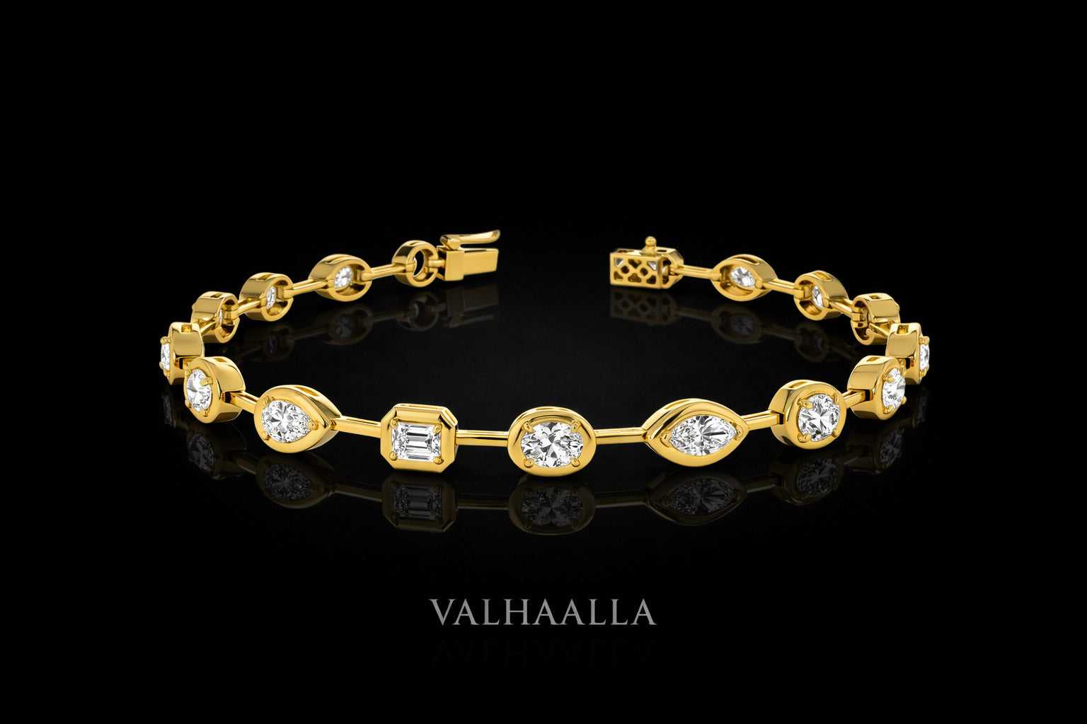 Tennis Bracelet Solid Gold Multi-Shaped Diamond Bracelet, Dainty Solitaire Diamond Bracelet, Layering Diamond Tennis Bracelet