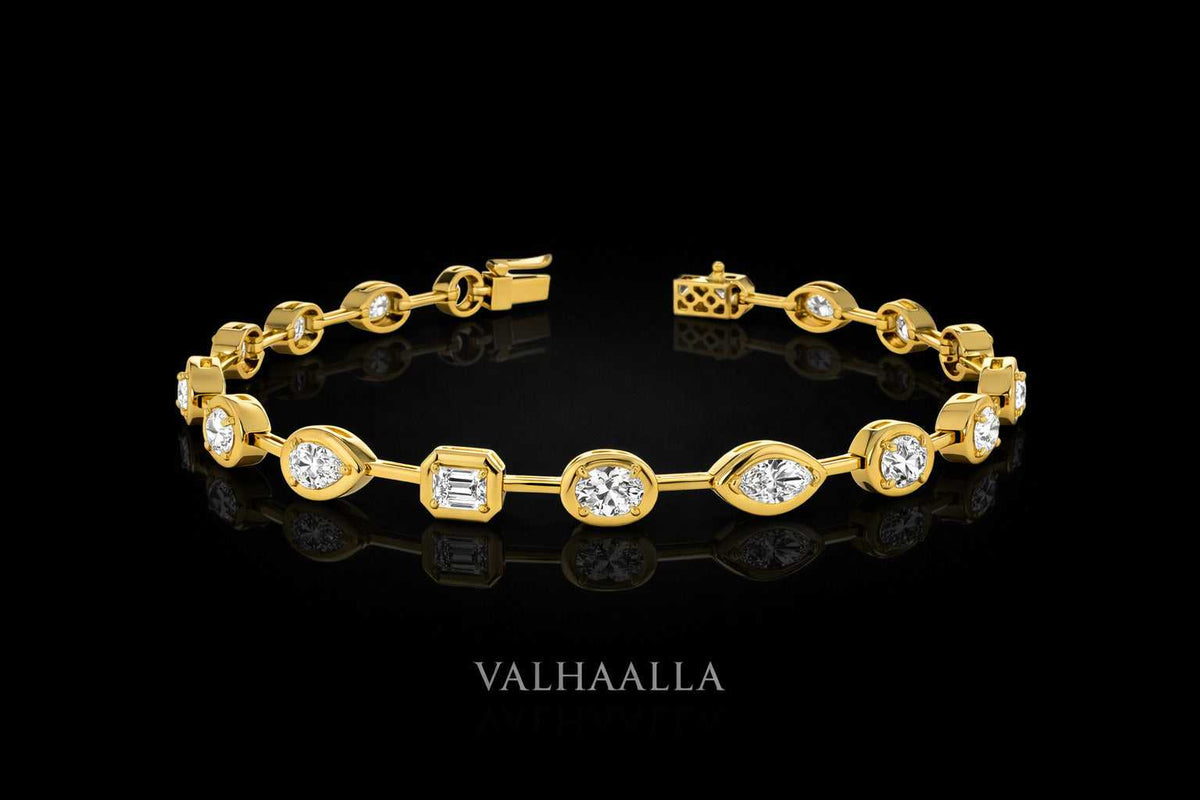 Tennis Bracelet Solid Gold Multi-Shaped Diamond Bracelet, Dainty Solitaire Diamond Bracelet, Layering Diamond Tennis Bracelet