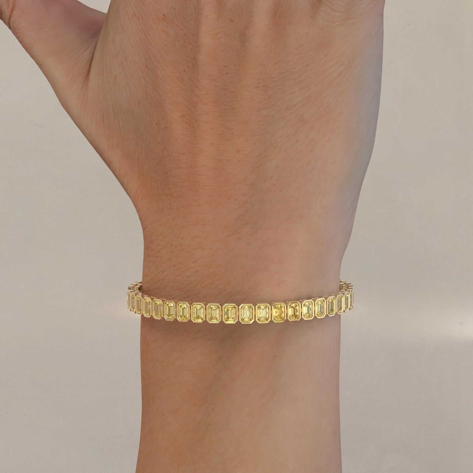 Fancy Emerald Cut Tennis Bracelet Diamond Bezel Set Luxury Tennis Bracelet for Women Fine Jewelry Gift