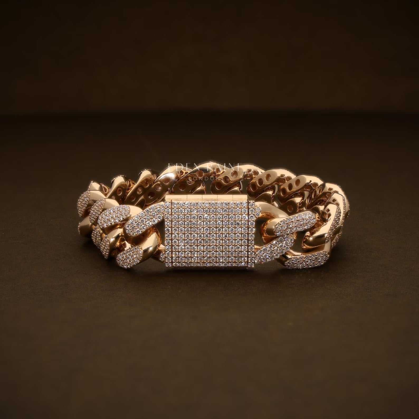 Diamond Cuban Link Bracelet for Men Round Brilliant Diamonds Solid Gold Iced Cuban Bracelet Luxury Hip Hop Jewelry