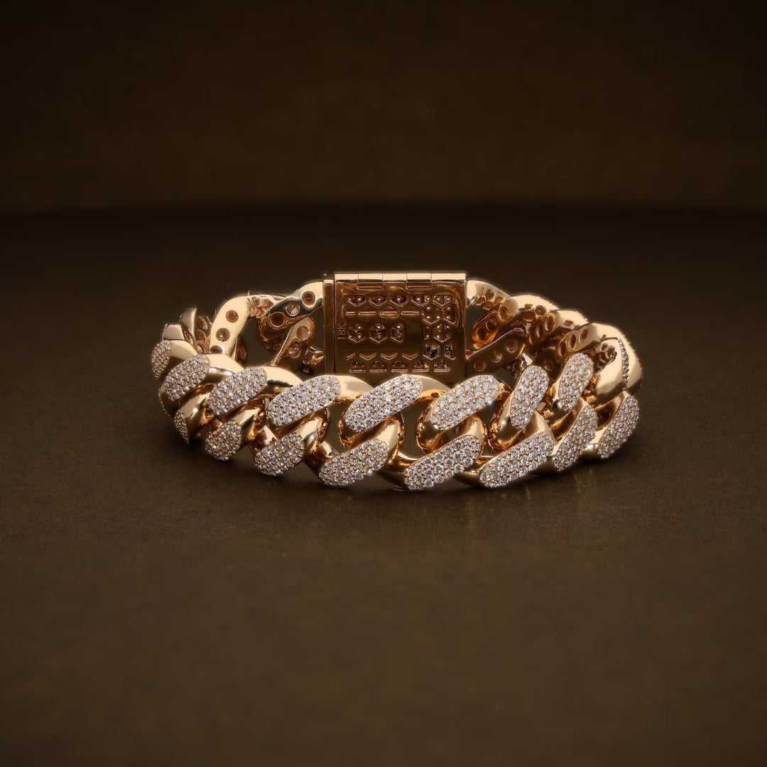 Diamond Cuban Link Bracelet for Men Round Brilliant Diamonds Solid Gold Iced Cuban Bracelet Luxury Hip Hop Jewelry