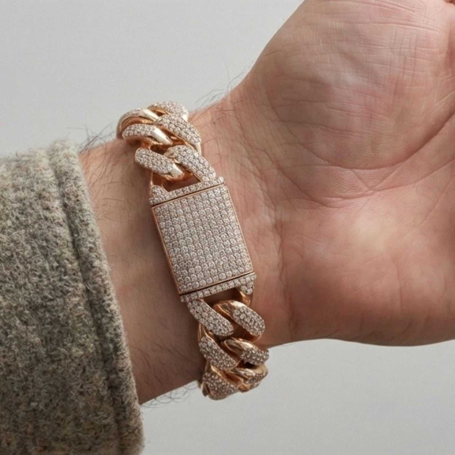 Diamond Cuban Link Bracelet for Men Round Brilliant Diamonds Solid Gold Iced Cuban Bracelet Luxury Hip Hop Jewelry