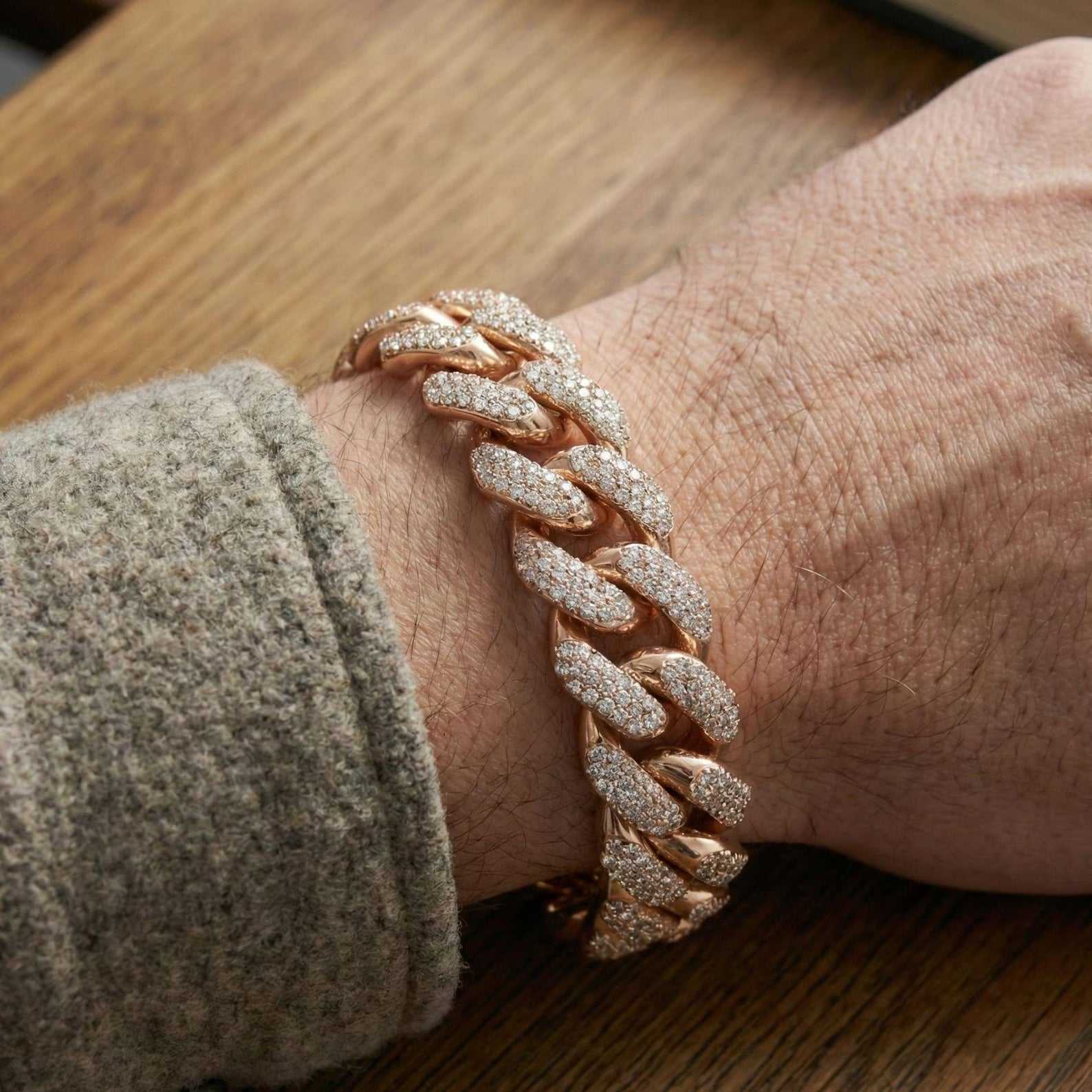 Diamond Cuban Link Bracelet for Men Round Brilliant Diamonds Solid Gold Iced Cuban Bracelet Luxury Hip Hop Jewelry