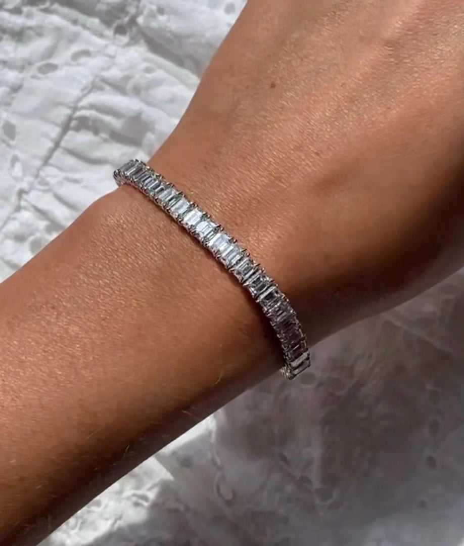 Emerald Cut Diamond Tennis Bracelet Solid Gold Step Cut Diamond Bracelet Luxury Tennis Bracelet Anniversary Wedding Gift