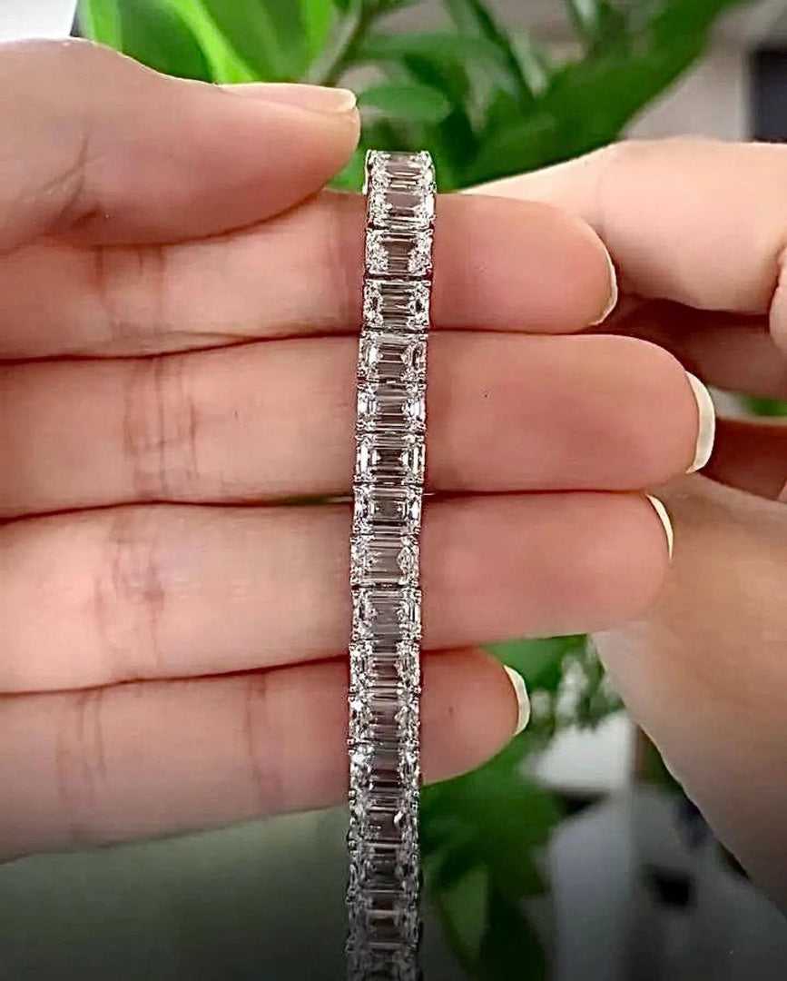 Emerald Cut Diamond Tennis Bracelet Solid Gold Step Cut Diamond Bracelet Luxury Tennis Bracelet Anniversary Wedding Gift