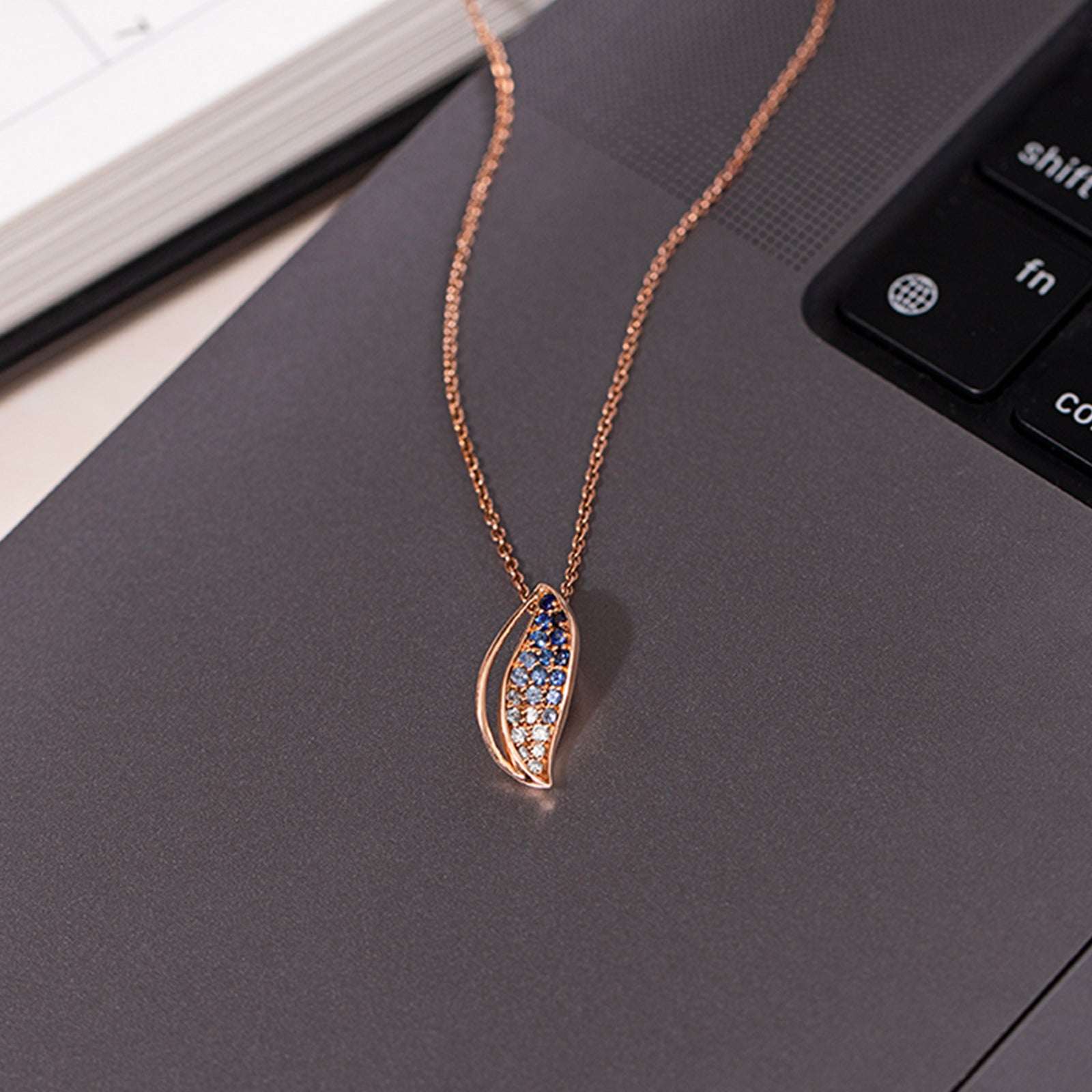Vivian Petal Pendant Elegant Petal-Inspired Pave Blue & White Diamonds Gold Fine Jewelry for Women