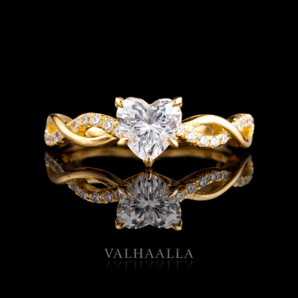 1Ct Heart Moissanite Twisted Band Engagement Ring Solid White Gold