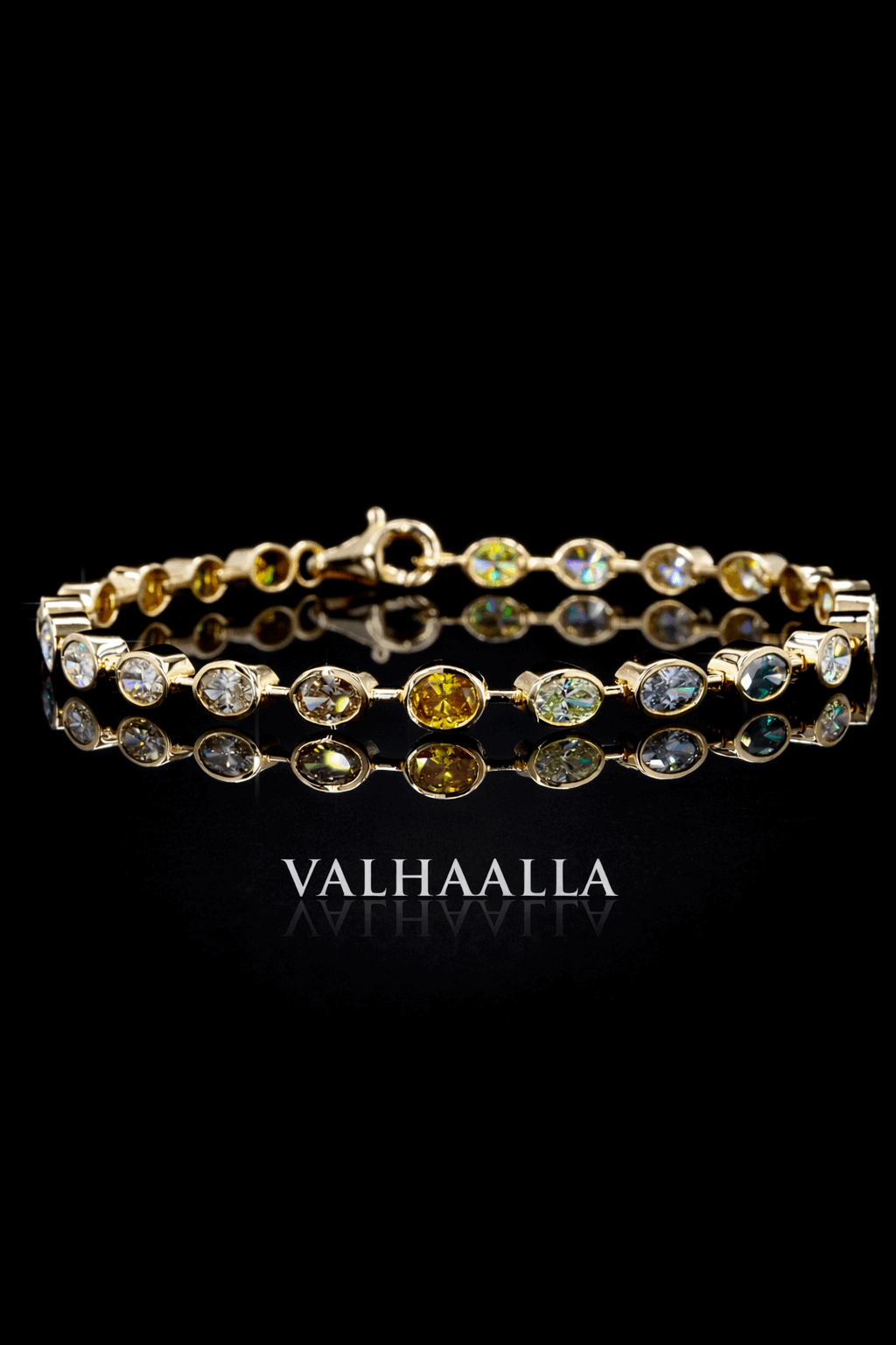4.00 Ct Multicolour Diamond Tennis Bracelet Oval Cut Bezel Setting Solid Gold for Women Anniversary Gift