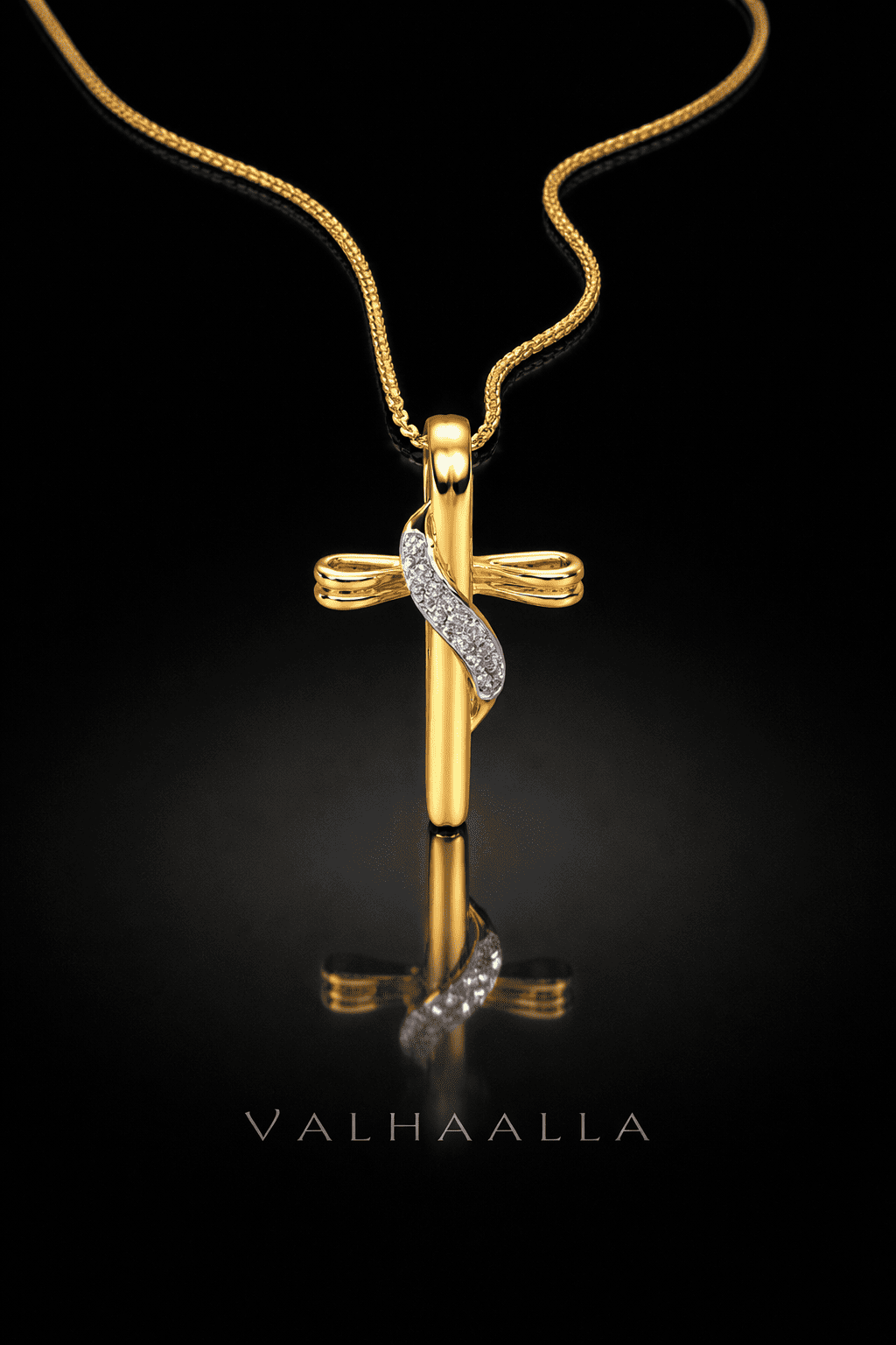 0.037 CT Moissanite Cross Pendant in Solid Gold  Twisted Pave