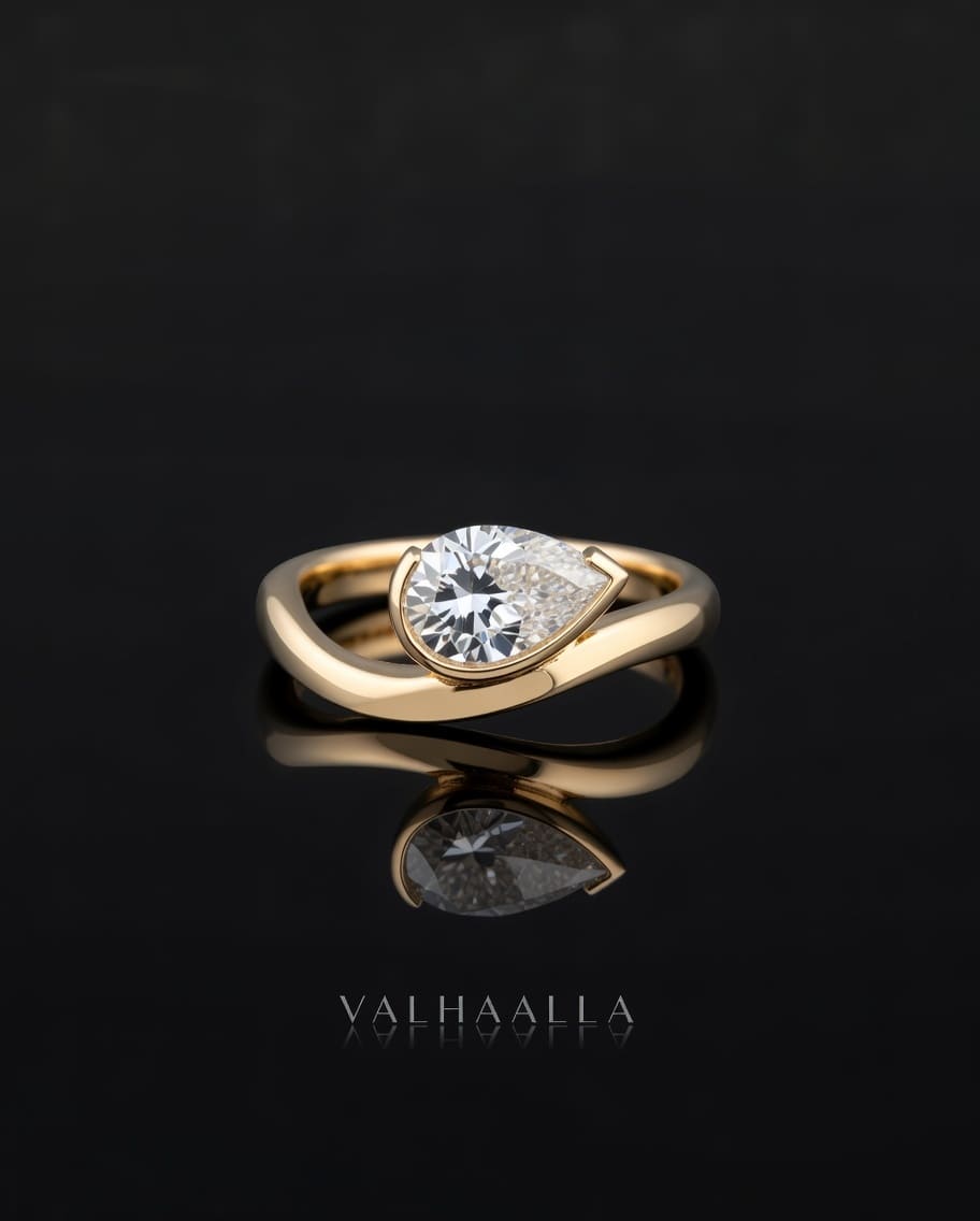 1 Ct Pear Cut Diamond Pinky Ring, Bezel Set Solid In Gold
