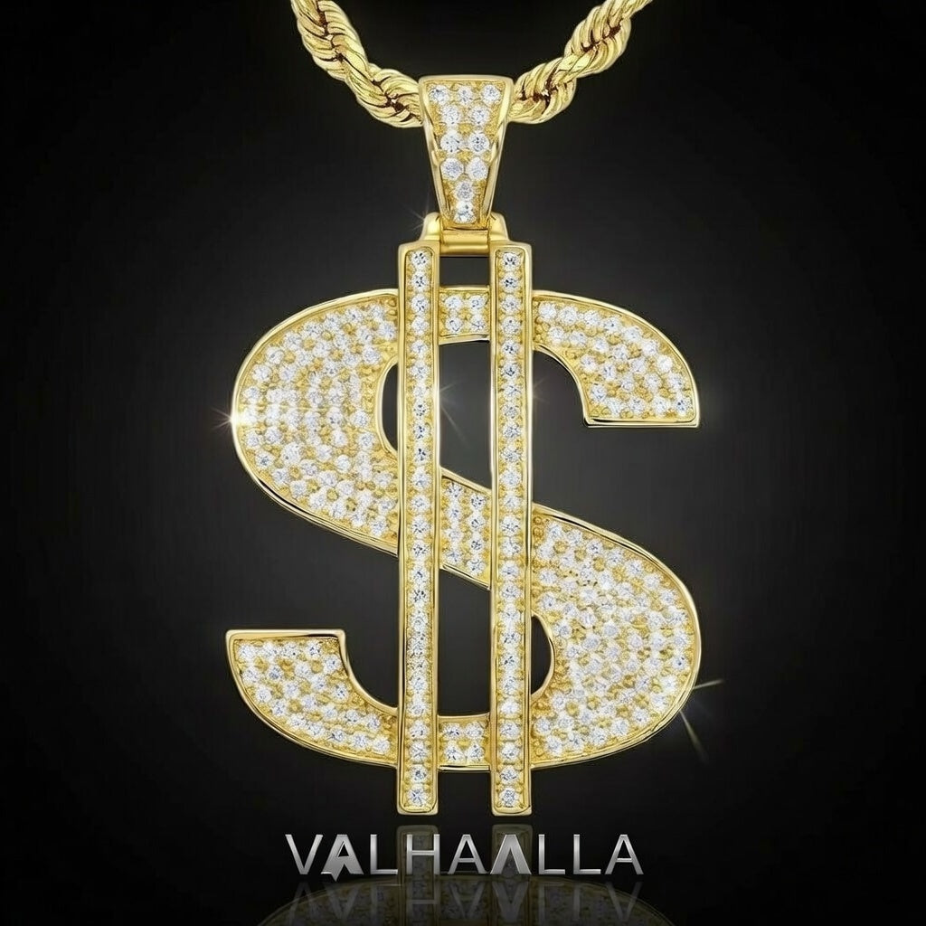 Iced Out Dollar Sign Name Pendant Moissanite Diamond Hip Hop Necklace in White Yellow Rose Gold