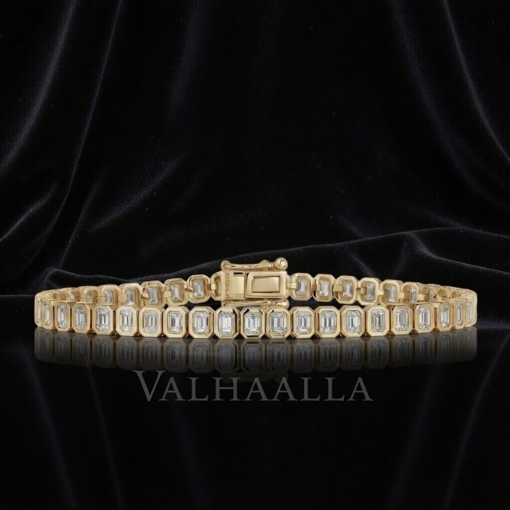 5.40 CTW Emerald Cut Diamond Tennis Bracelet in Solid Gold Bezel Set
