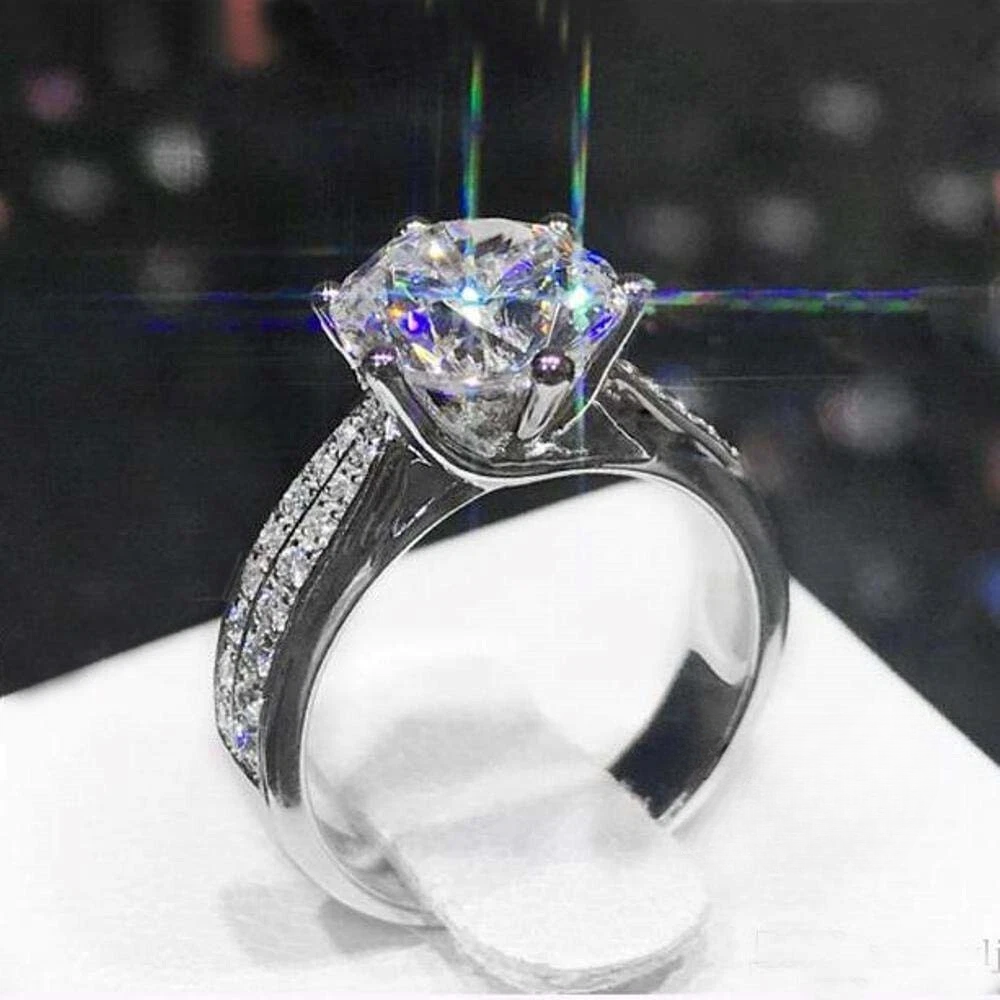 2.50 CT Round Cut Moissanite Solitaire Engagement Ring Solid 14K White Gold