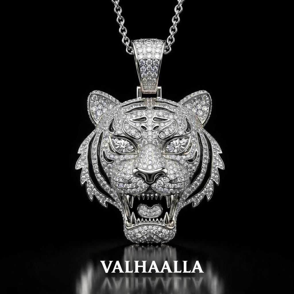 3.20 CT Round Cut Moissanite Tiger Face Men’s Pendant in 14K White | Yellow | Rose Gold