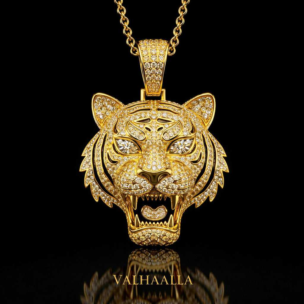 3.20 CT Round Cut Moissanite Tiger Face Men’s Pendant in 14K White | Yellow | Rose Gold